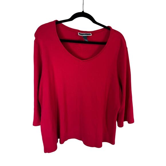 Karen Scott Plus Size 2x Red 100% Cotton 3/4 Sleeve Scoop-Neck Top basic staple - Picture 1 of 8